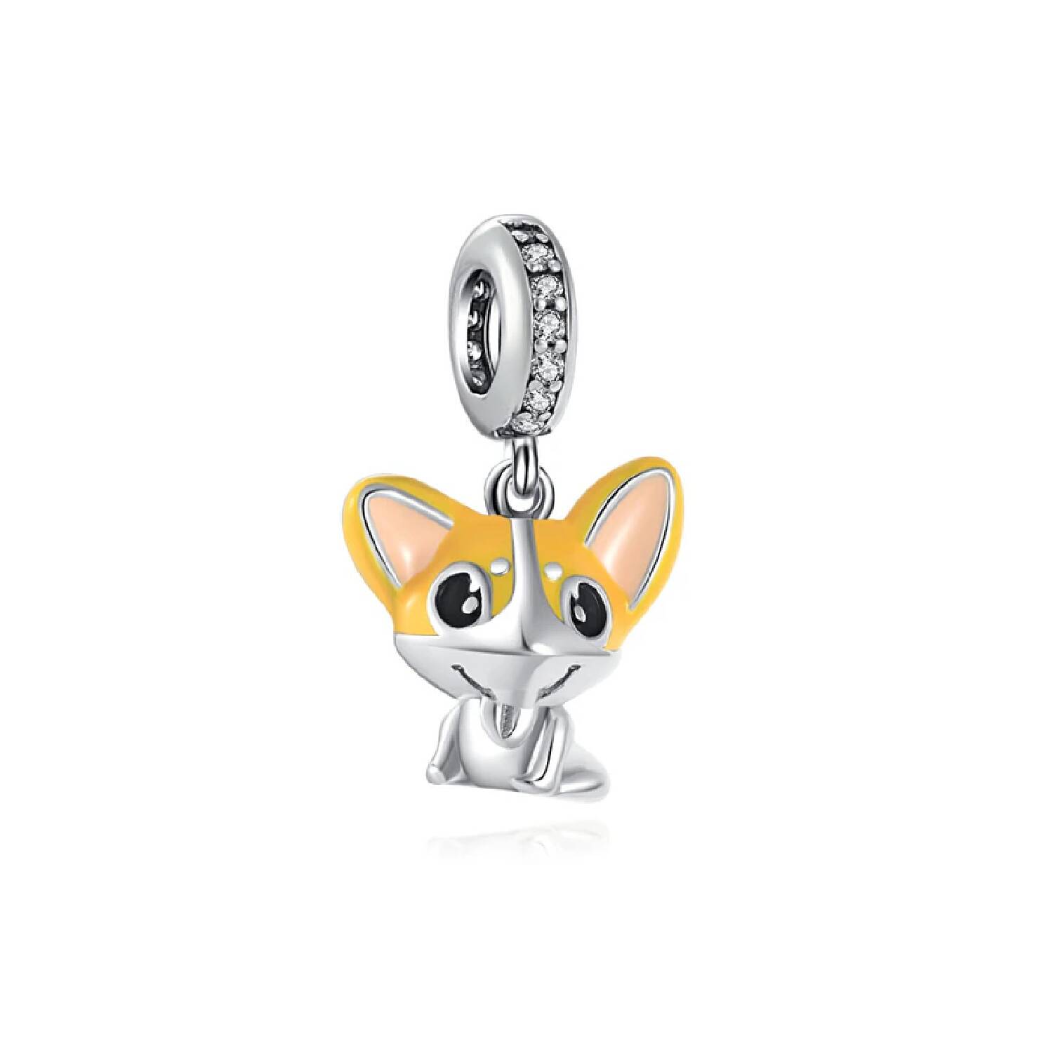 Charm Perro Corgi Animé y Circones En Plata 925