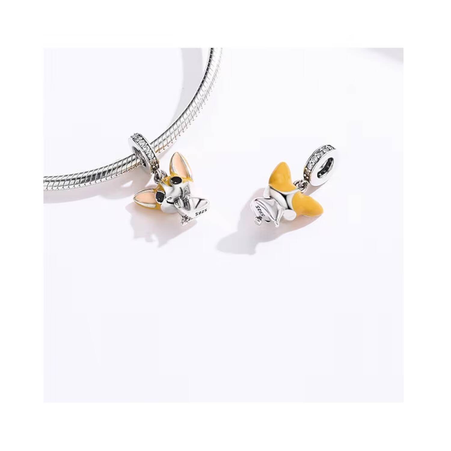 Charm Perro Corgi Animé y Circones En Plata 925 - Imagen 2