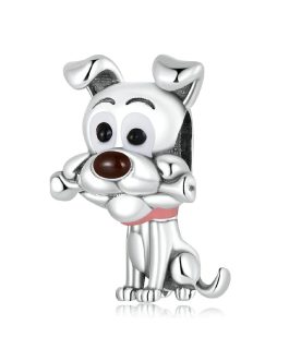 Charm Perro Ojos Grandes y Hueso En Plata 925
