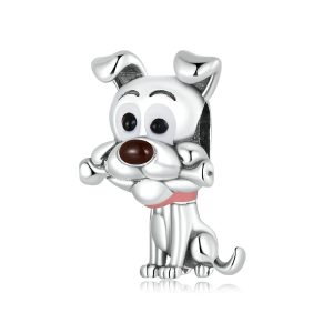 Charm Perro Ojos Grandes y Hueso En Plata 925