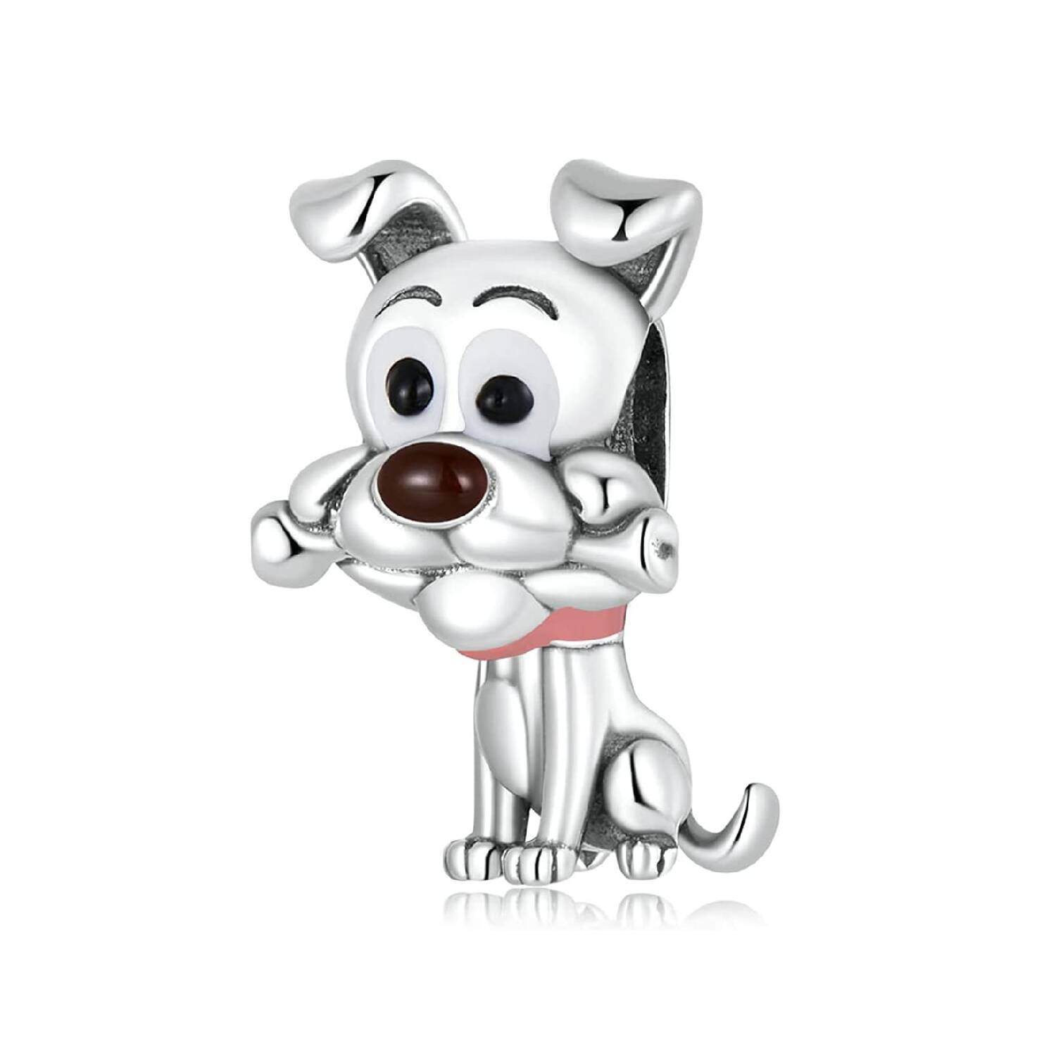 Charm Perro Ojos Grandes y Hueso En Plata 925