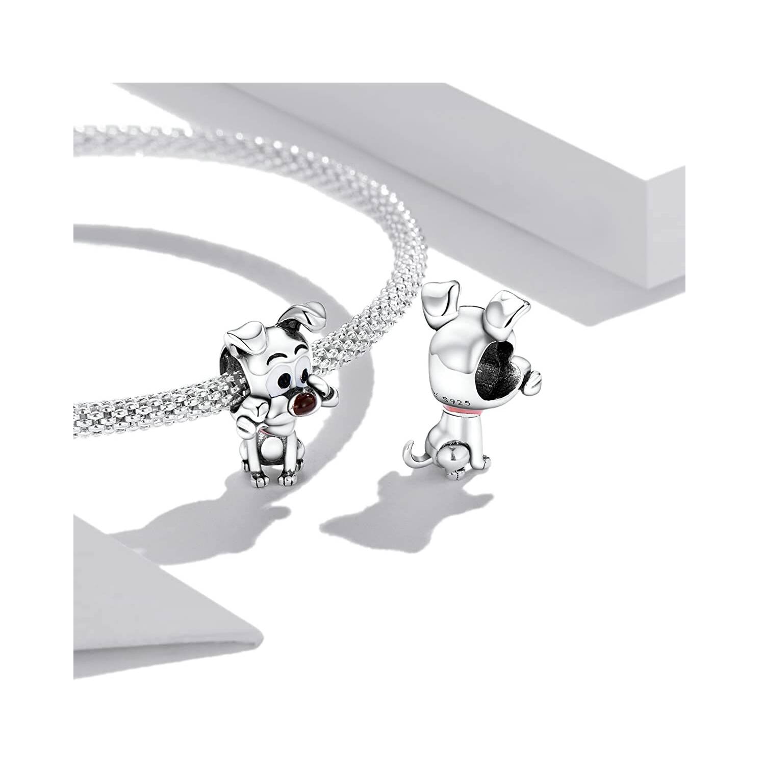 Charm Perro Ojos Grandes y Hueso En Plata 925 - Imagen 2
