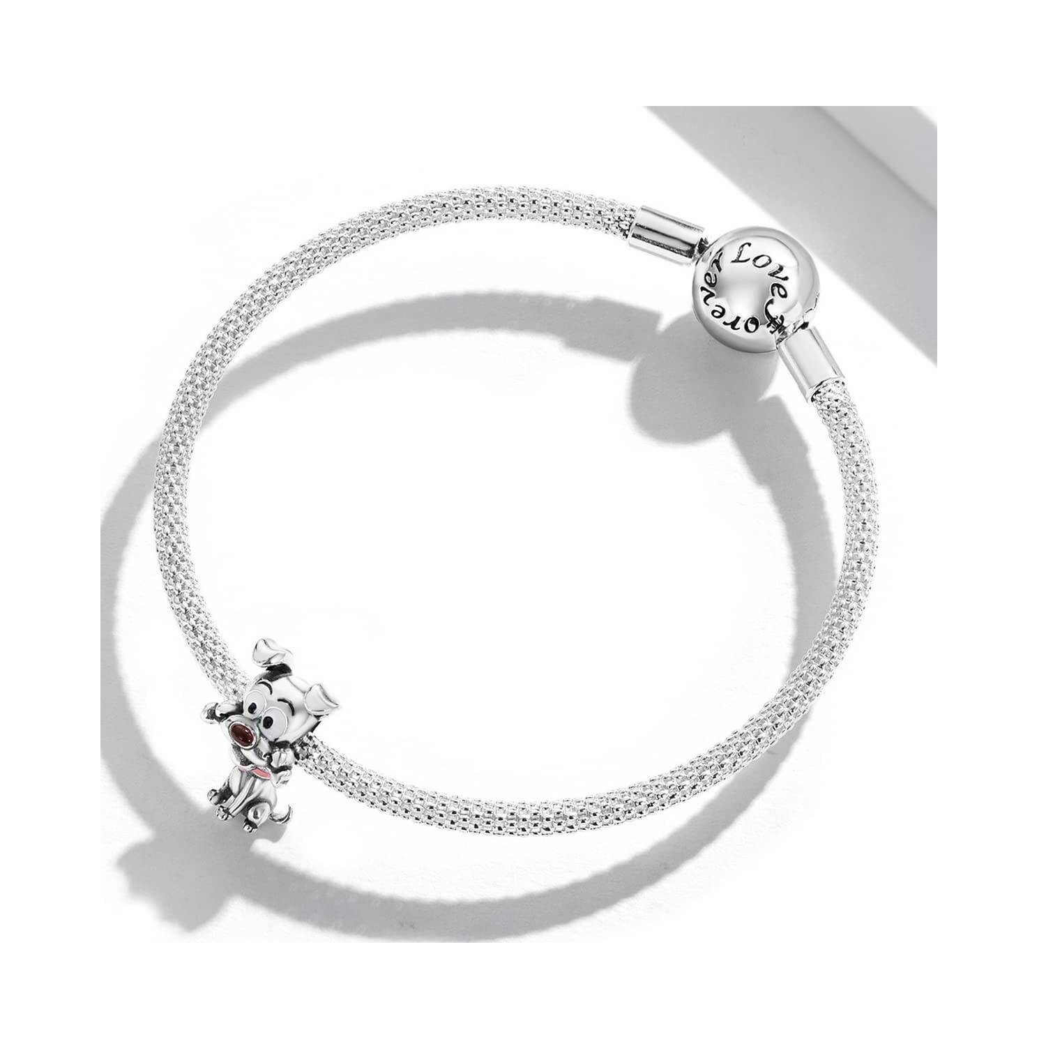 Charm Perro Ojos Grandes y Hueso En Plata 925 - Imagen 3