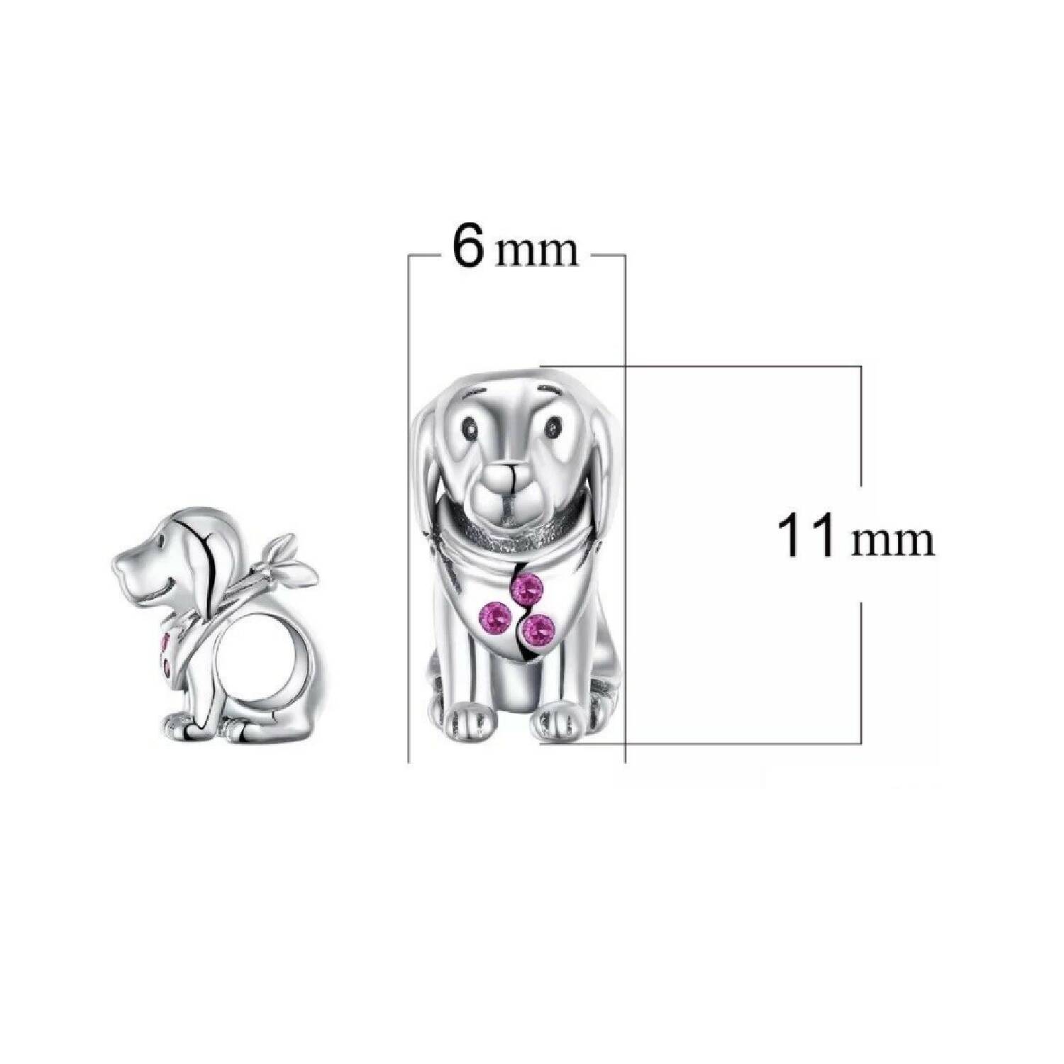 Charm Perro con Pañuelo y Circones Rosa En Plata 925 - Imagen 3