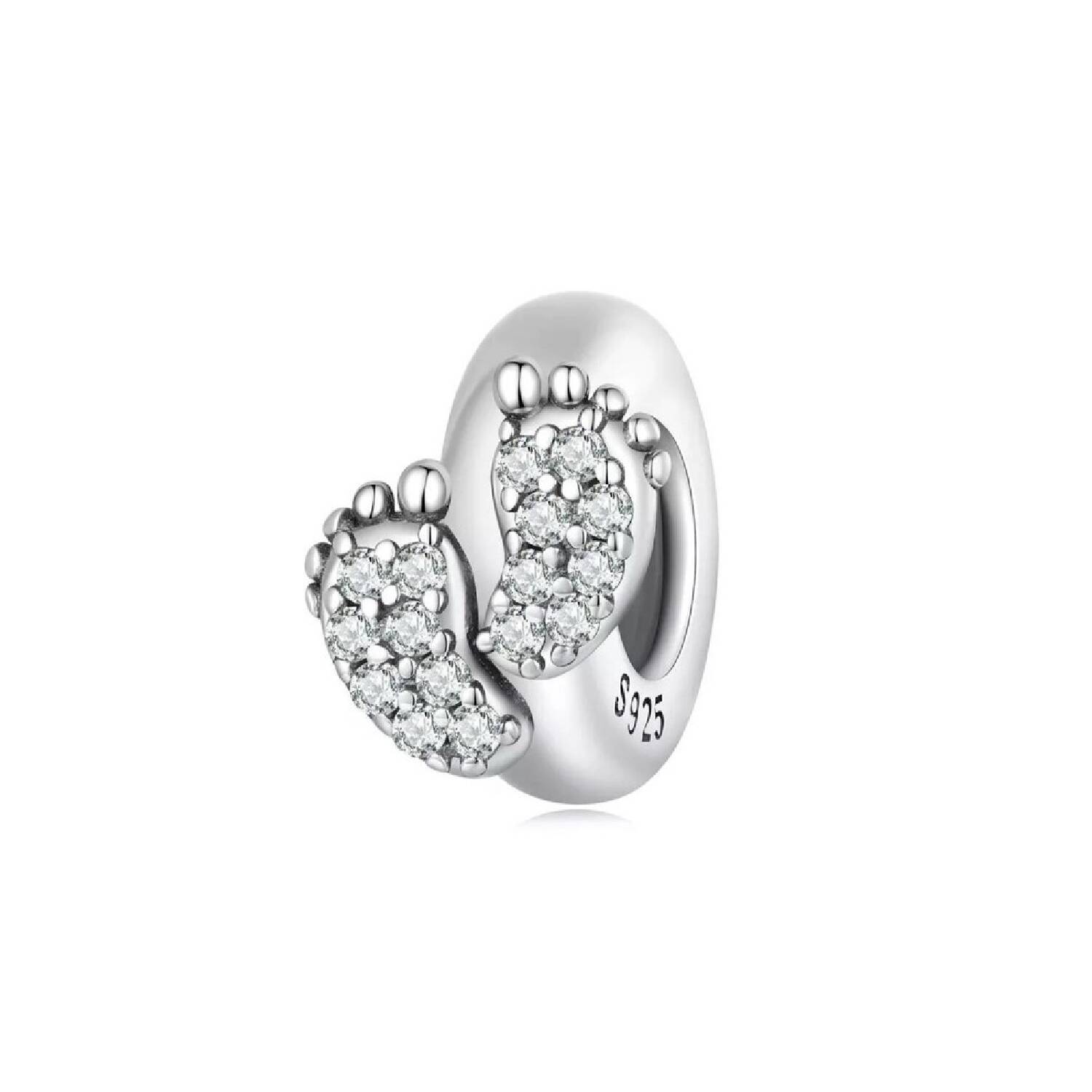 Charm Huellas Pies de Bebé y Circones En Plata 925