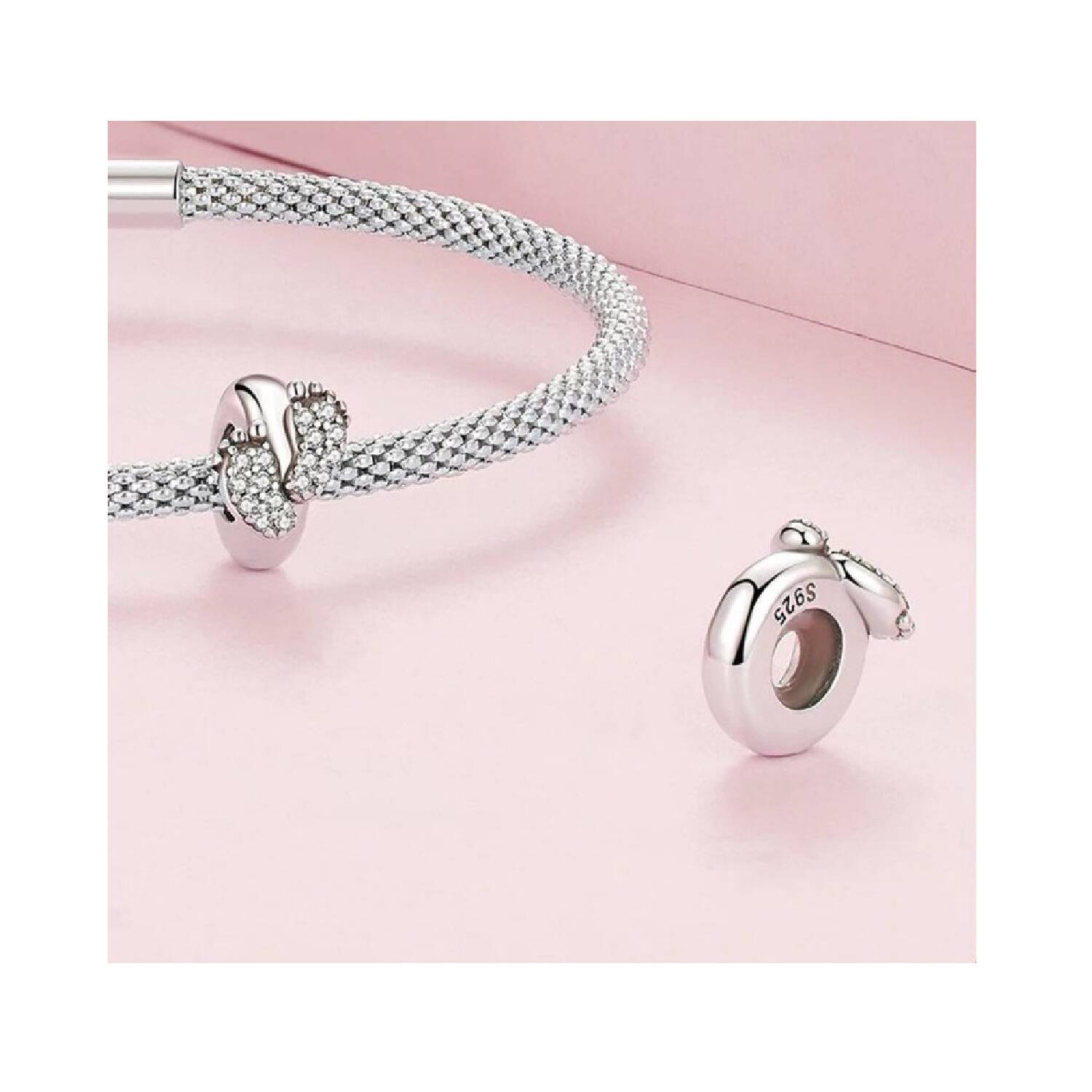 Charm Huellas Pies de Bebé y Circones En Plata 925 - Imagen 3