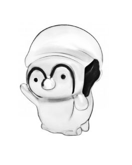 Charm Pingüino con Gorro y Cascabel En Plata 925