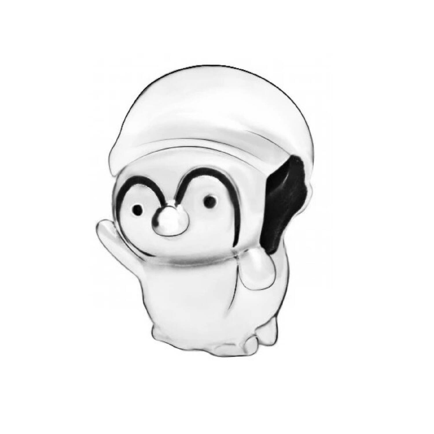 Charm Pingüino con Gorro y Cascabel En Plata 925
