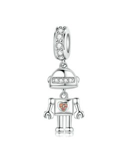 Charm Robot con Circones y Corazón En Plata 925