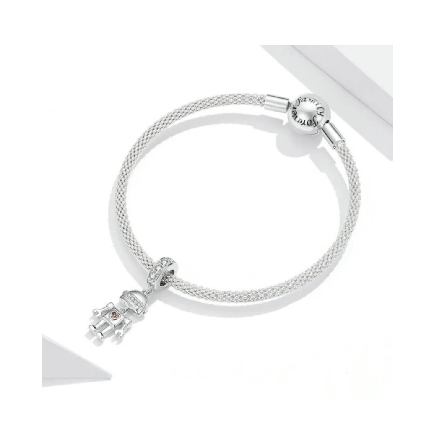 Charm Robot con Circones y Corazón En Plata 925 - Imagen 3