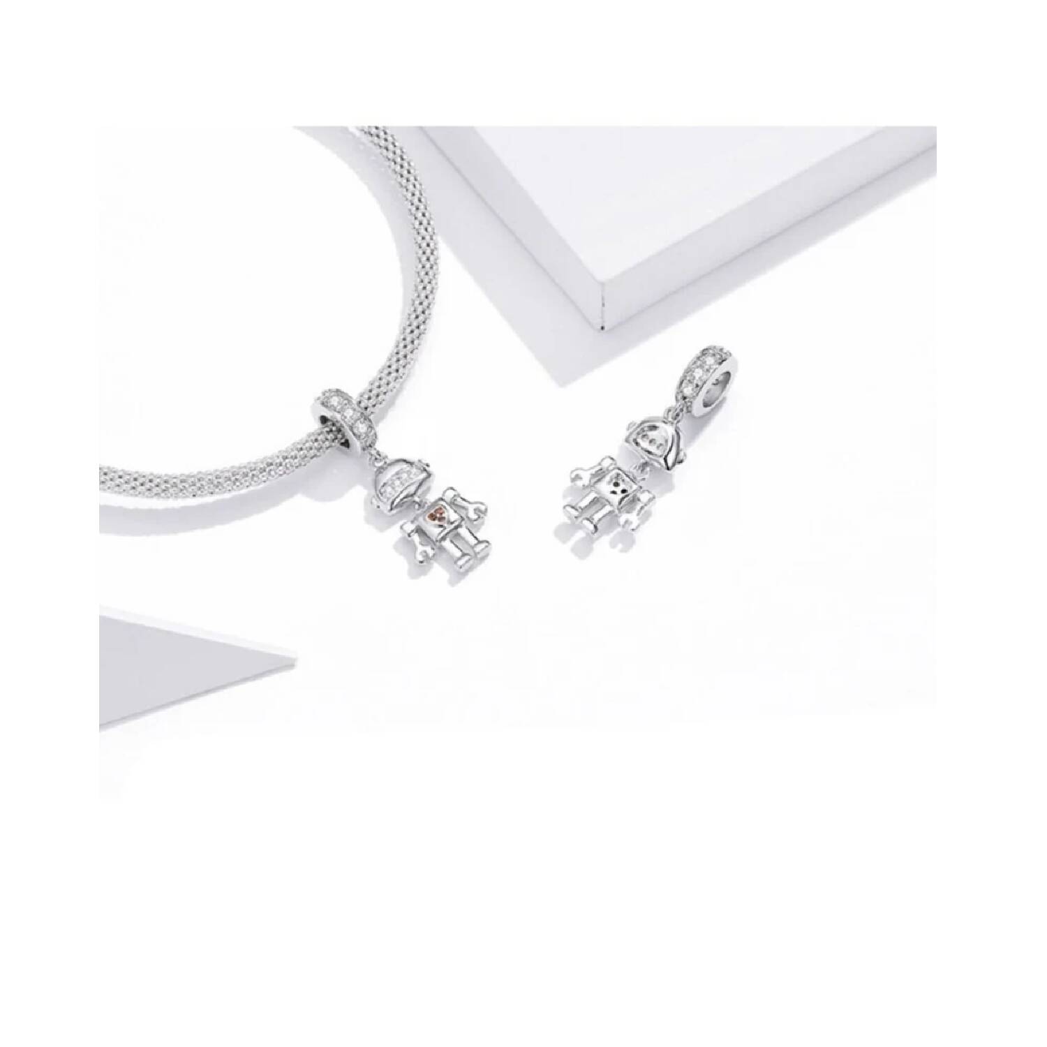 Charm Robot con Circones y Corazón En Plata 925 - Imagen 2