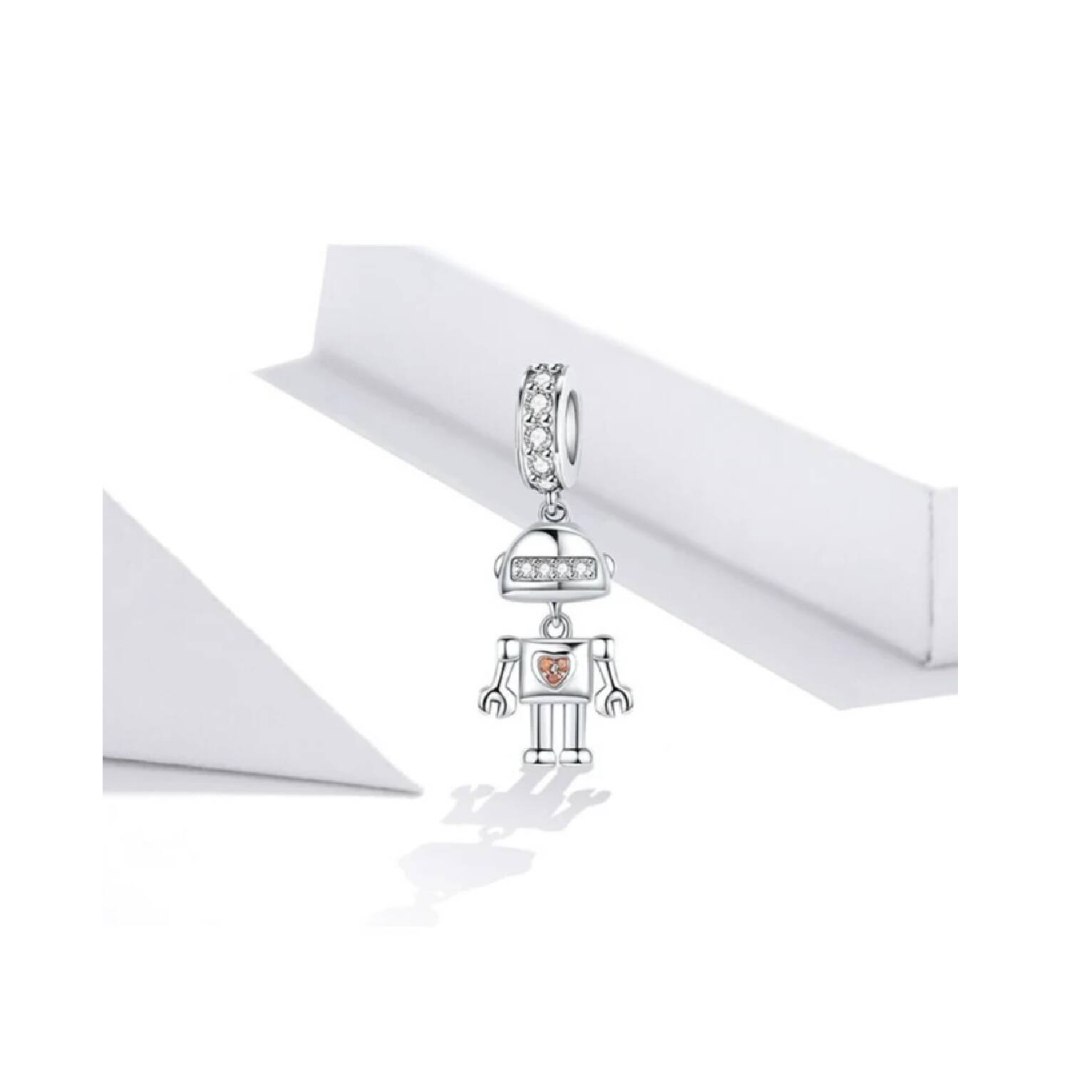 Charm Robot con Circones y Corazón En Plata 925 - Imagen 4