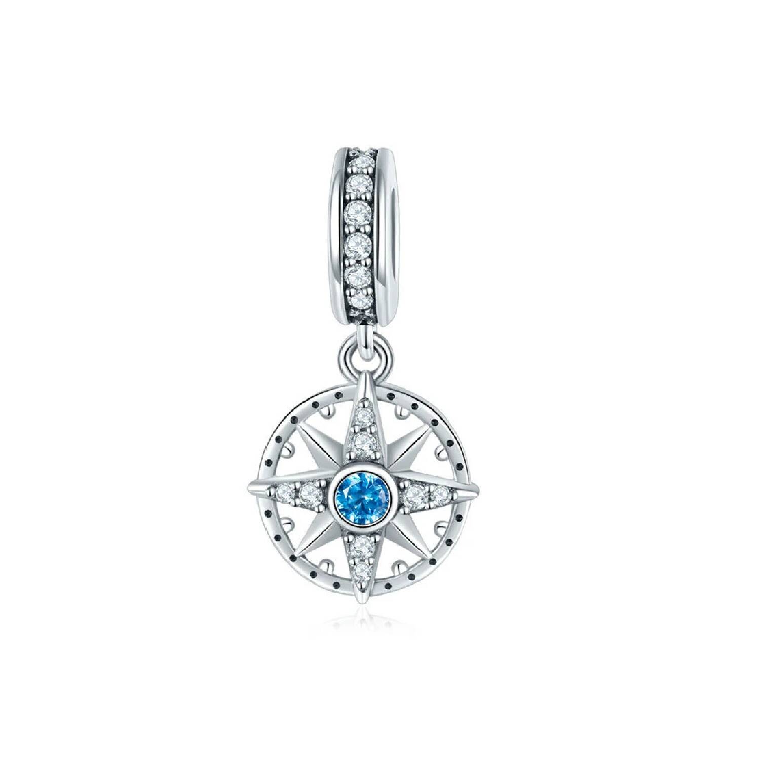 Charm Rosa Estrella de los Vientos En Plata 925