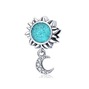 Charm Sol Azul y Media Luna con Circones En Plata 925