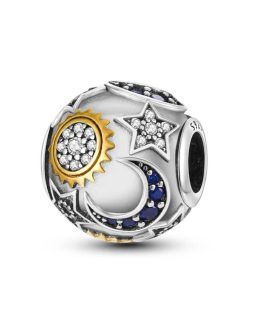 Charm Sol, Estrella y Media Luna En Plata 925