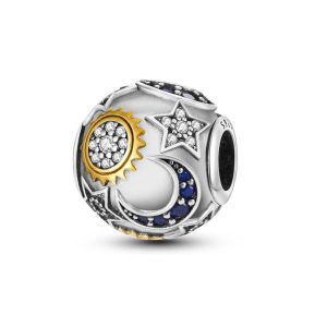Charm Sol, Estrella y Media Luna En Plata 925