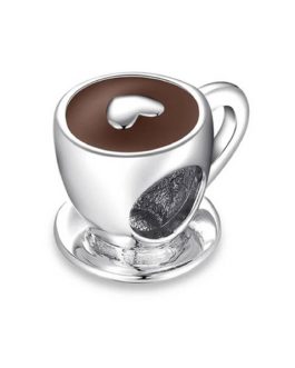 Charm Taza de Café y Corazón En Plata 925