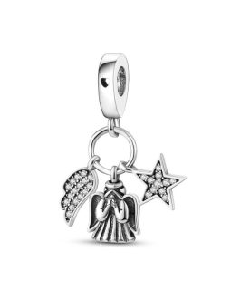 Charm Triple Fe y Oración Espiritual con Circones En Plata 925