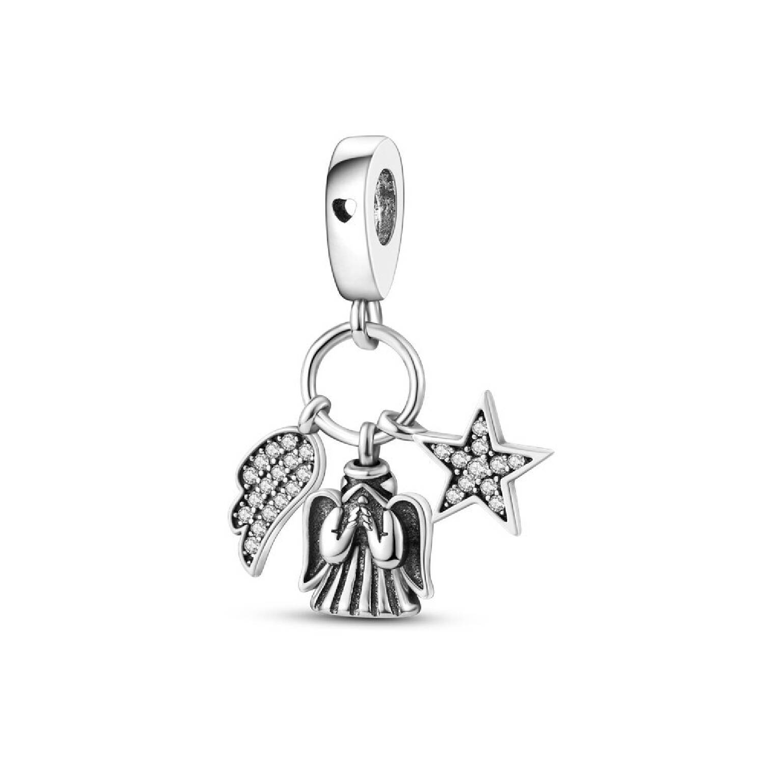 Charm Triple Fe y Oración Espiritual con Circones En Plata 925