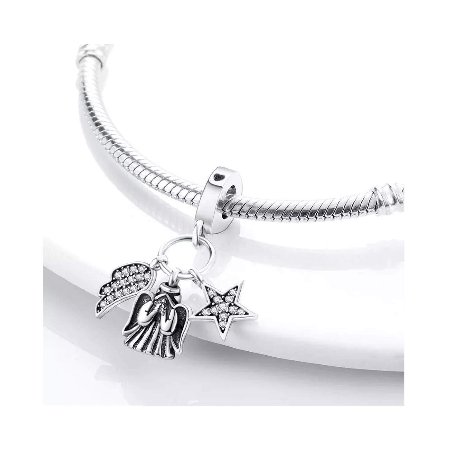 Charm Triple Fe y Oración Espiritual con Circones En Plata 925 - Imagen 2