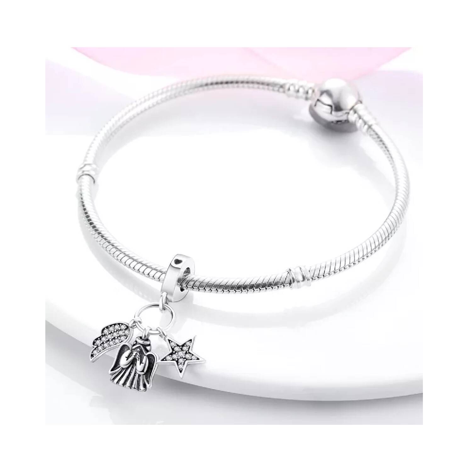 Charm Triple Fe y Oración Espiritual con Circones En Plata 925 - Imagen 3