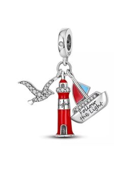 Charm Triple Faro de Luz Motivadora En Plata 925