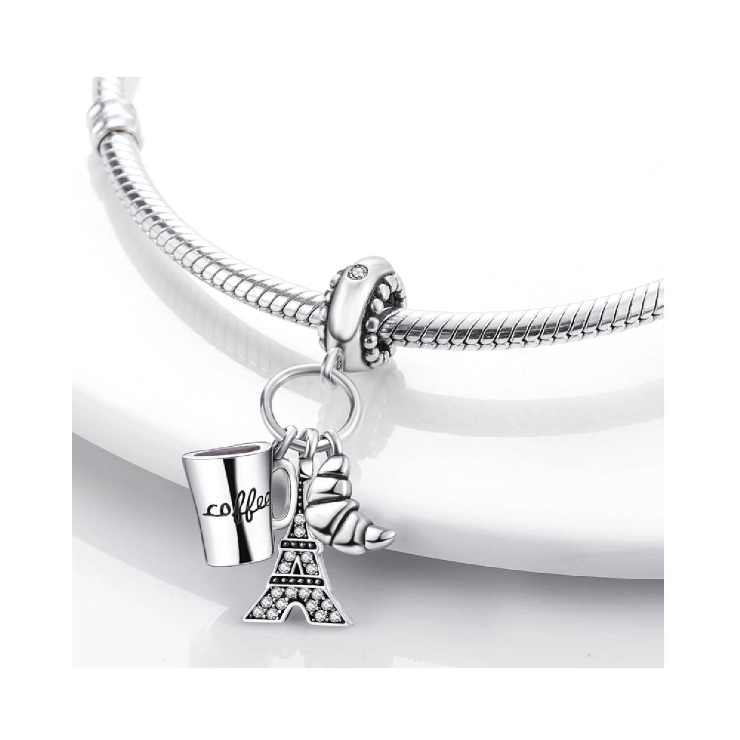 Charm Triple Café de Paris y Circones En Plata 925 - Imagen 2