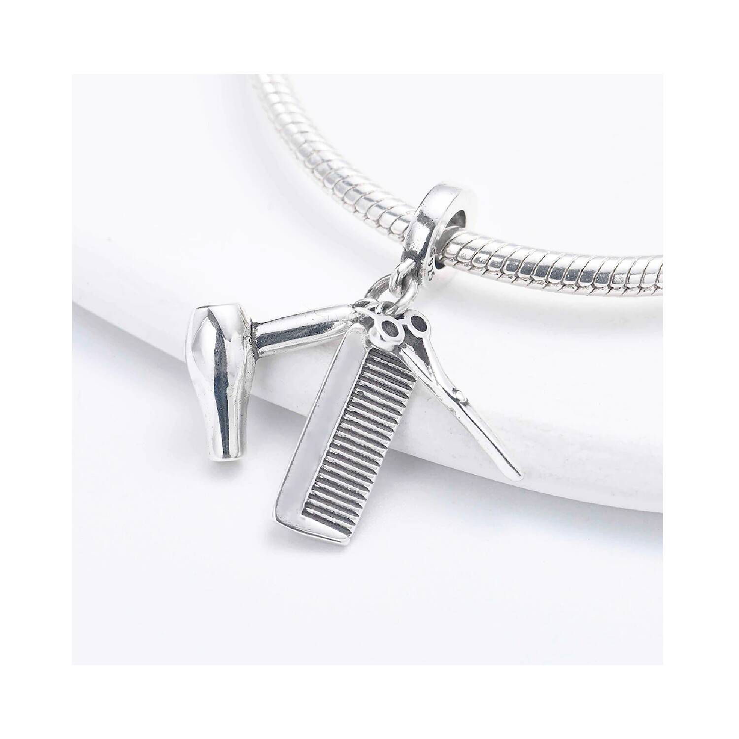 Charm Triple Peluquería y Estilista En Plata 925 - Imagen 2