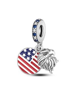 Charm Bandera USA y Águila con Circones En Plata 925