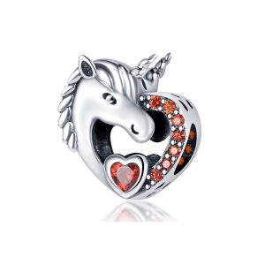 Charm Unicornio Mágico Y Corazón En Plata 925