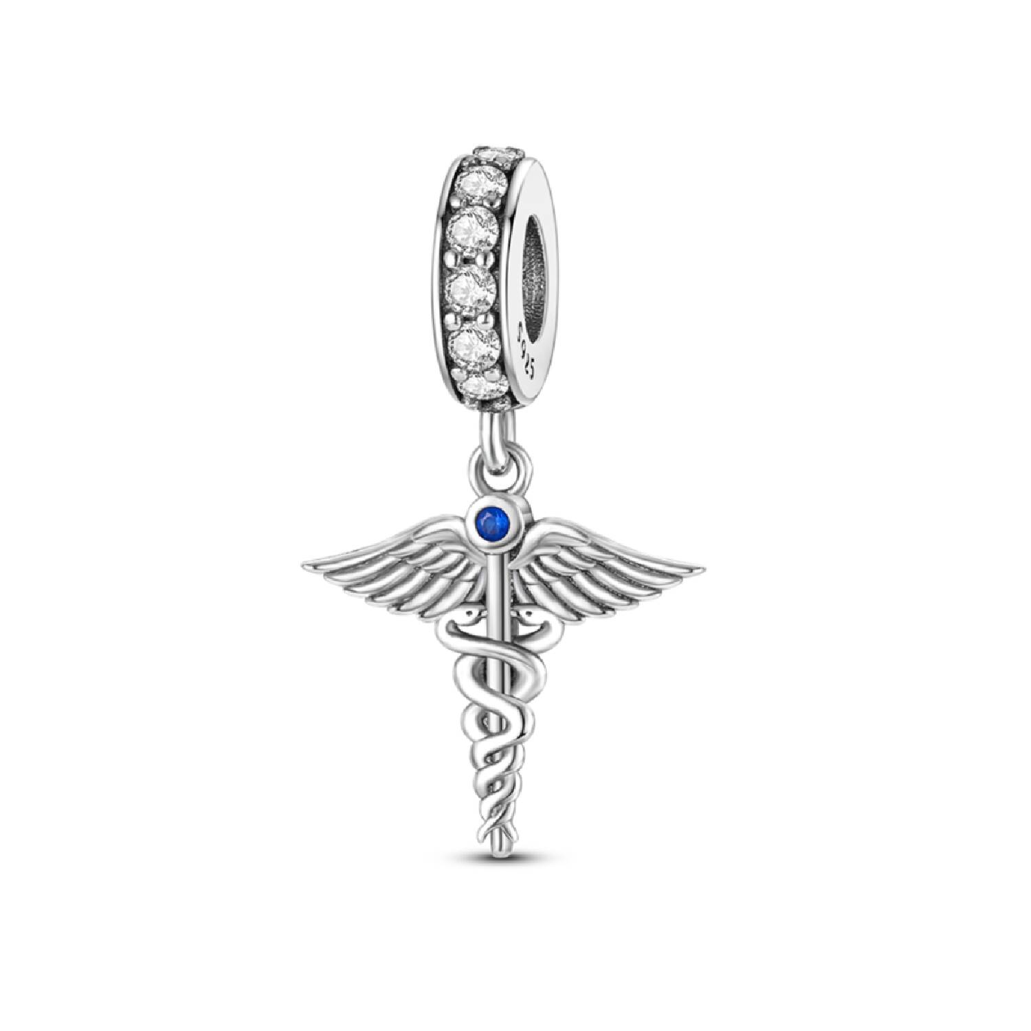 Charm Vara de Esculapio Medicina En Plata 925