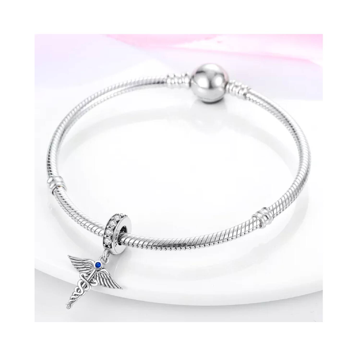 Charm Vara de Esculapio Medicina En Plata 925 - Imagen 3