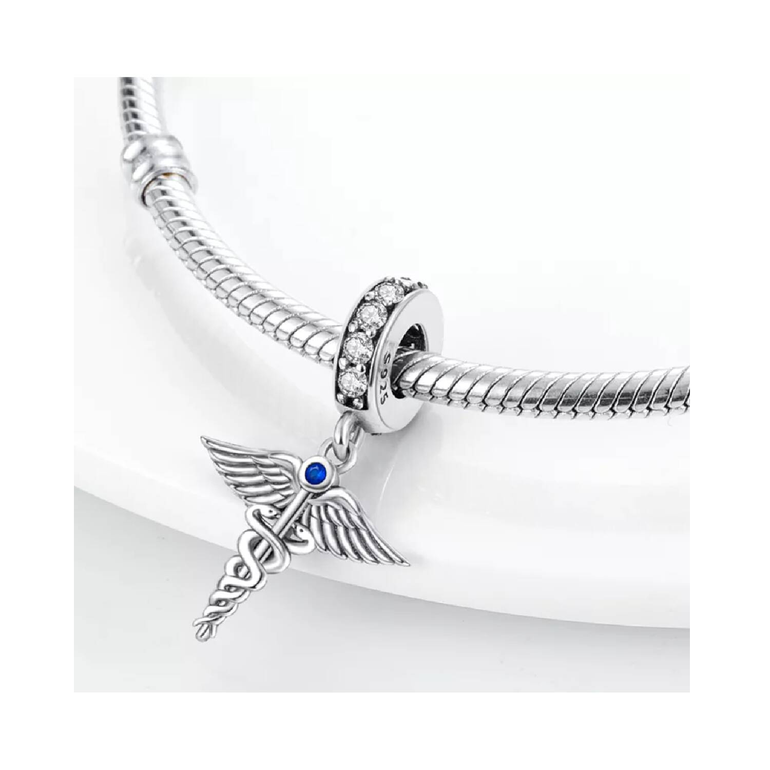 Charm Vara de Esculapio Medicina En Plata 925 - Imagen 2