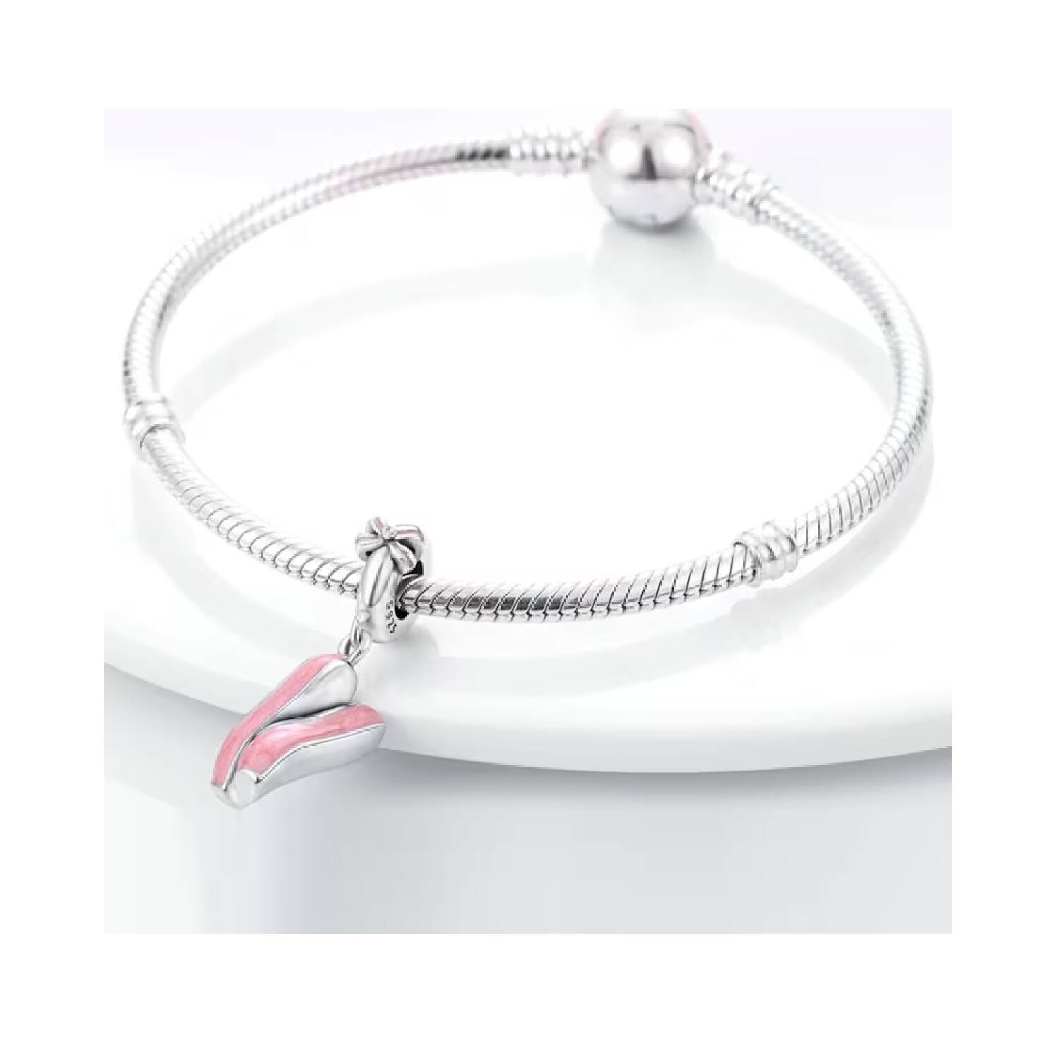 Charm Zapatillas de Ballet Rosa En Plata 925 - Imagen 3