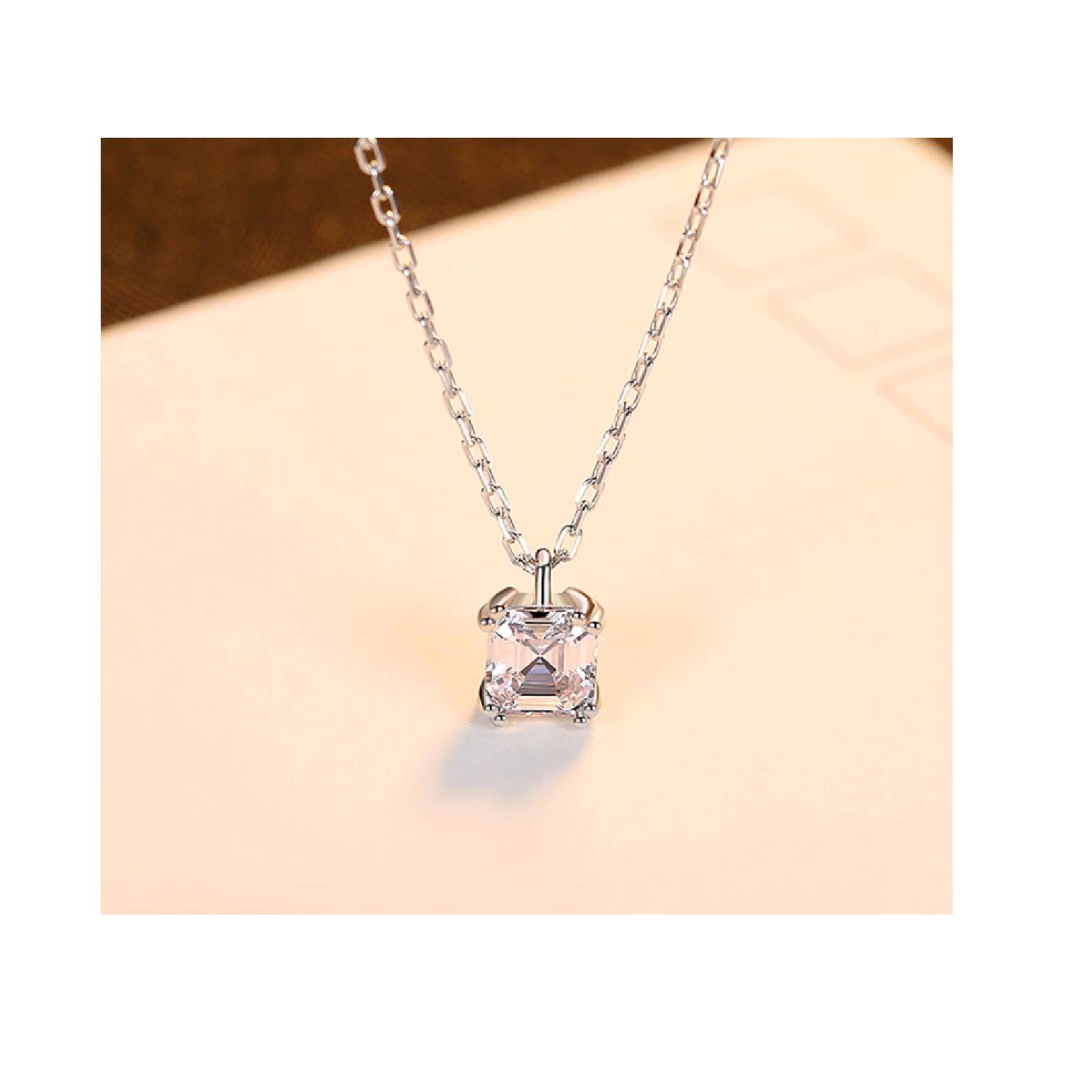 Collar Cadena Circón Cuadrado En Plata 925 - Imagen 3