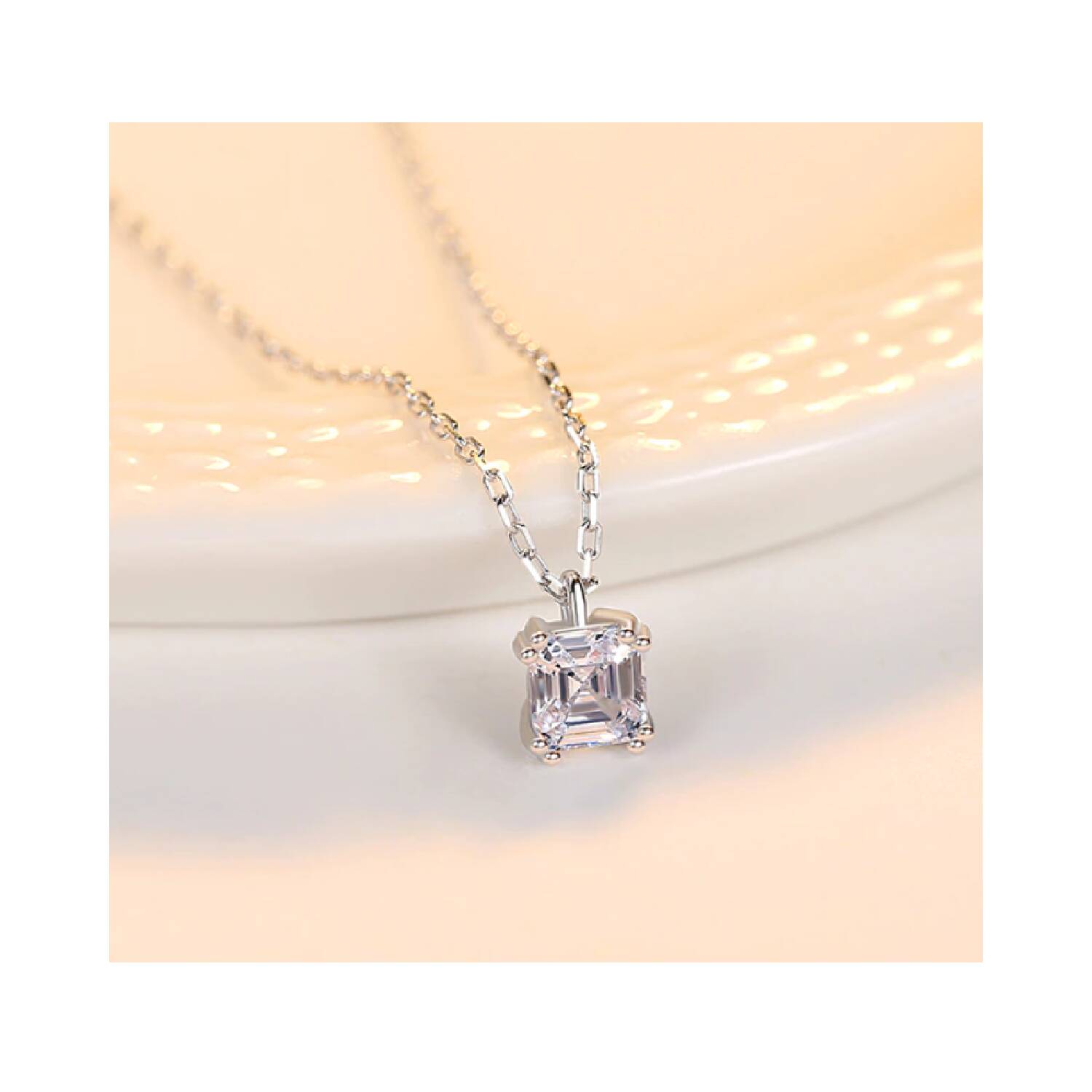 Collar Cadena Circón Cuadrado En Plata 925 - Imagen 4
