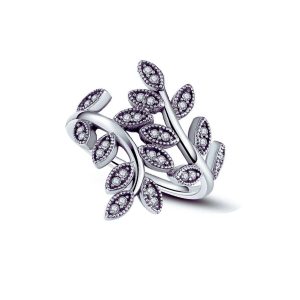 Anillo Hojas y Circones Brillantes En Plata 925