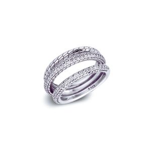 Anillo Triple y Circones Brillantes En Plata 925