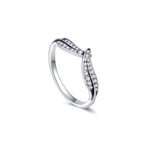 Anillo Hojas Cruzadas y Circones En Plata 925