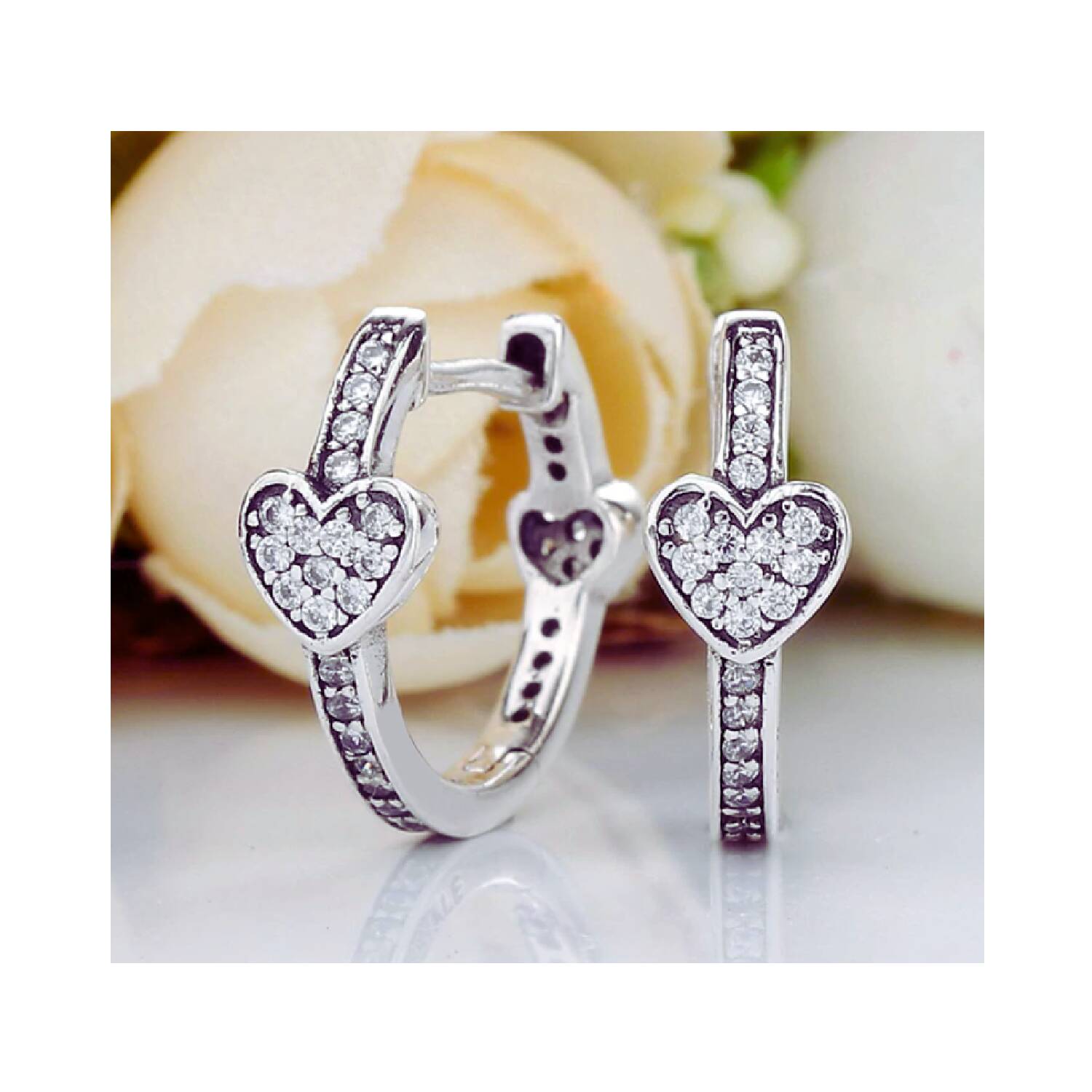 Aros Argolla Corazones Y Circones En Plata 925 - Imagen 2