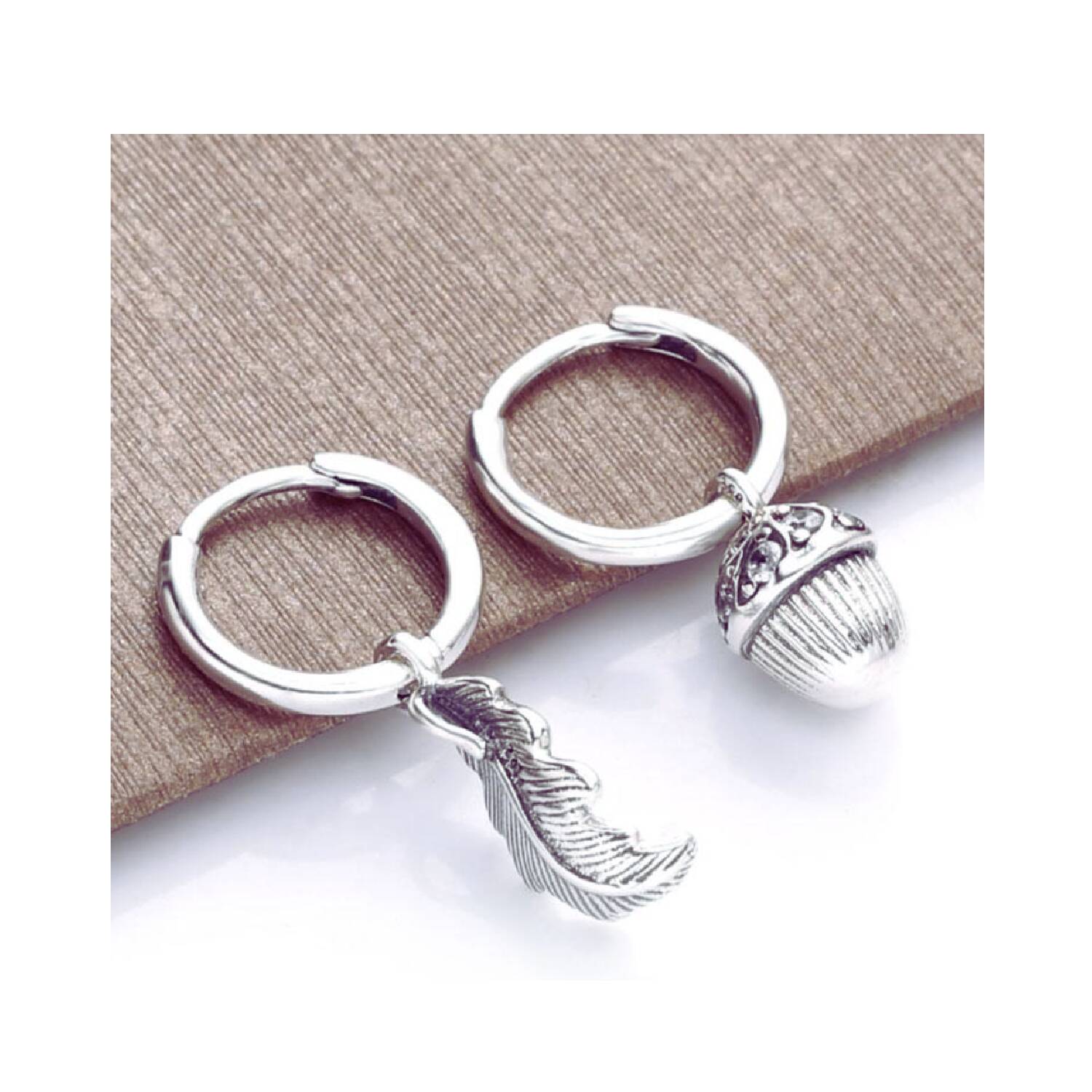 Aros Argolla Bellota y Hoja En Plata 925 - Imagen 2