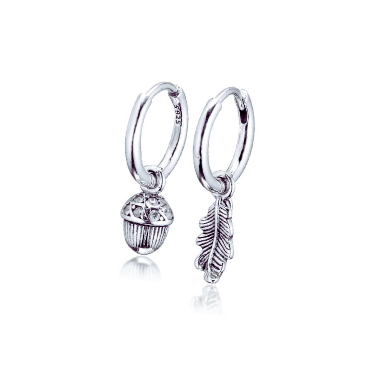 Aros Argolla Bellota y Hoja En Plata 925