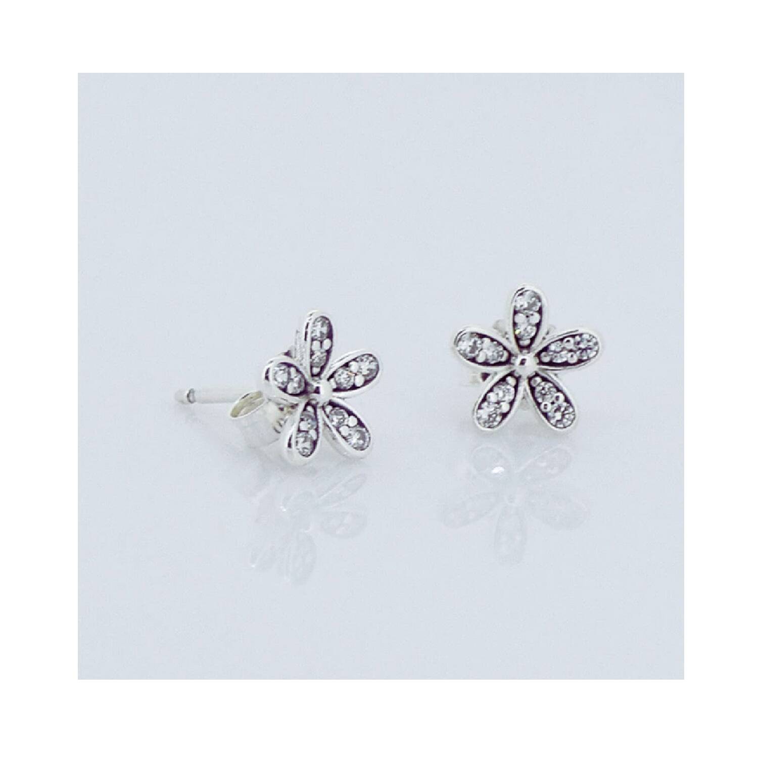 Aros Flor de Jazmín Y Circones Brillantes En Plata 925 - Imagen 3