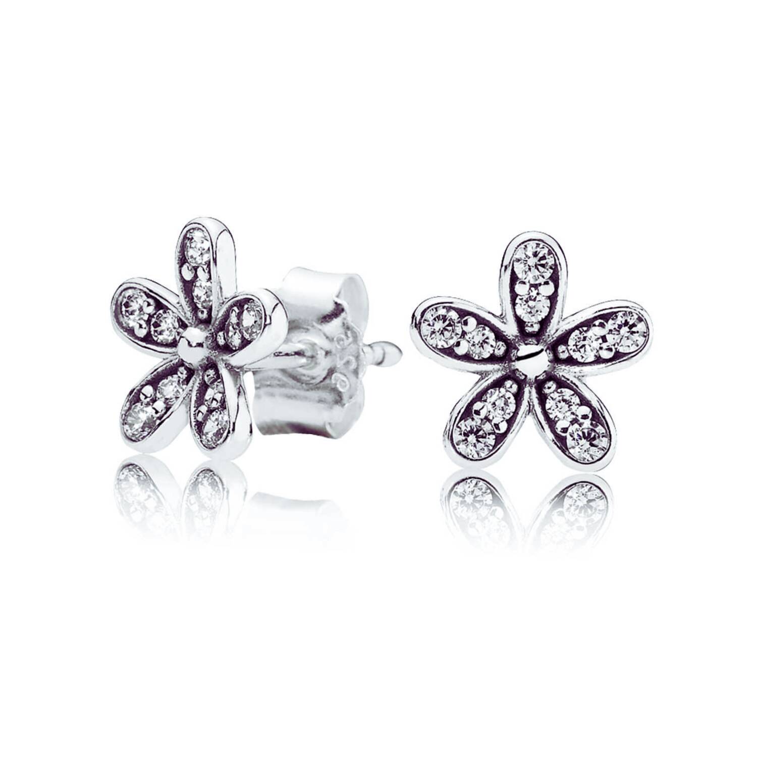 Aros Flor de Jazmín Y Circones Brillantes En Plata 925
