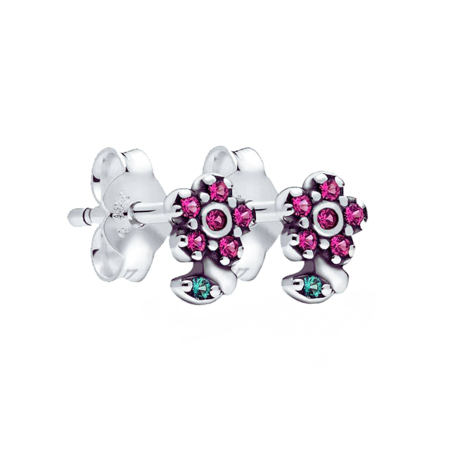 Aros Flor con Circones Coloridos En Plata 925 - Imagen 2