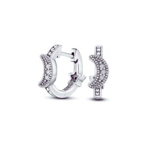 Aros Argolla Luna y Estrella con Circones En Plata 925