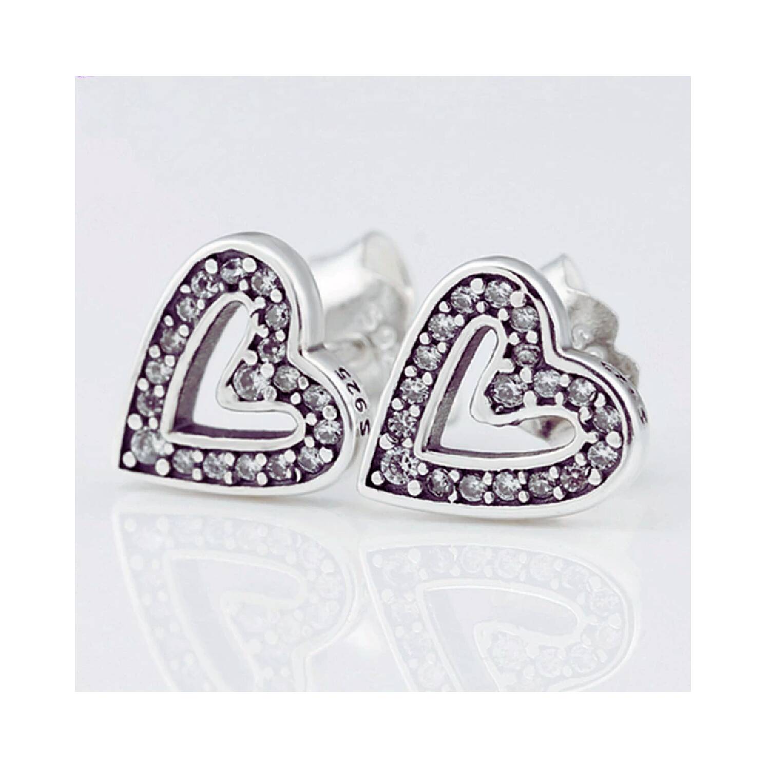 Aros Corazón Y Circones Brillantes En Plata 925 - Imagen 2