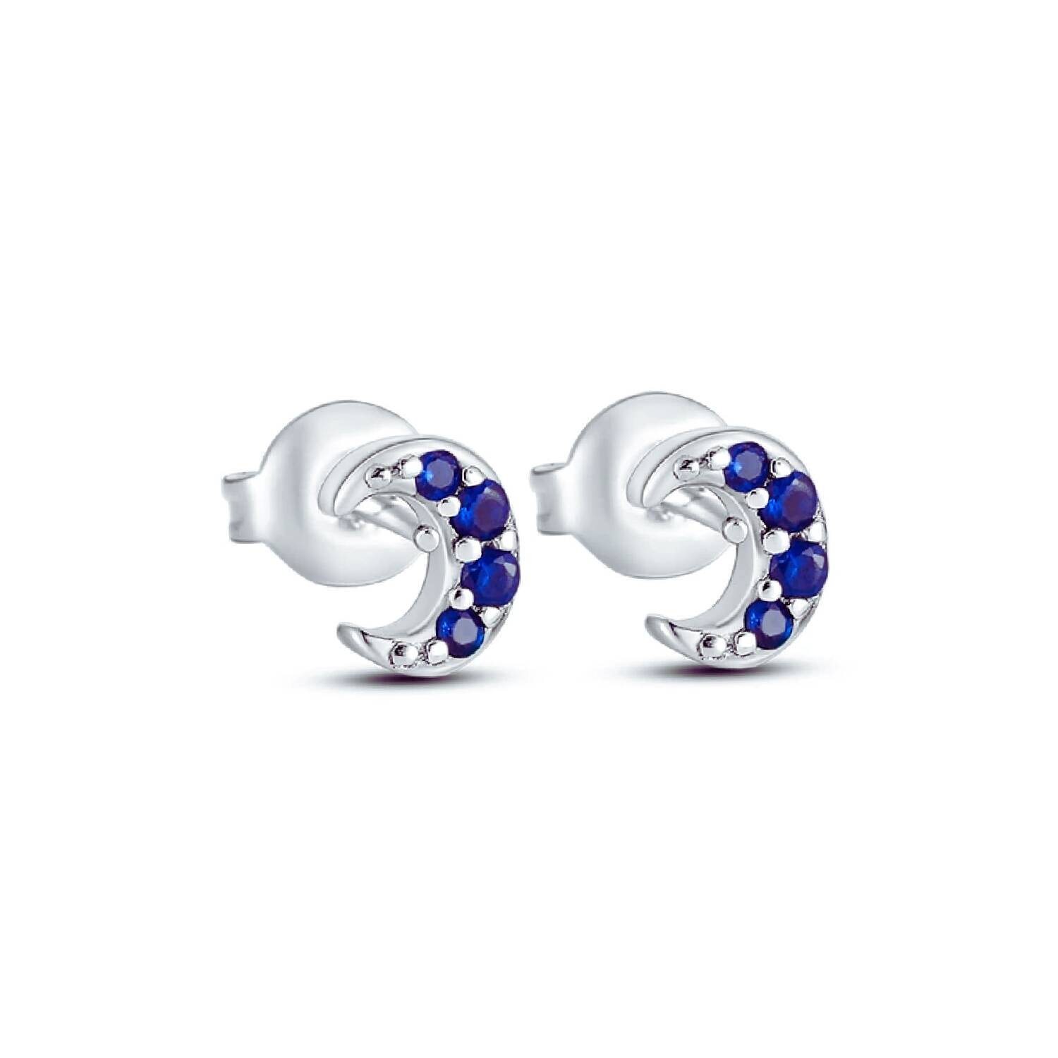 Aros Media Luna Y Circones Azules En Plata 925