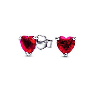 Aros Corazón Circón Rojo Brillante En Plata 925