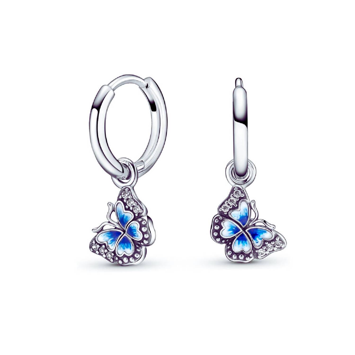 Aros Argolla Mariposa Azul y Circones En Plata 925